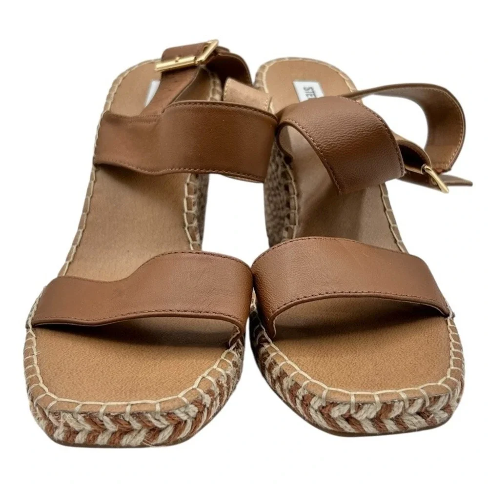 Steve Madden Women Tan‎ Leather Espadrille Wedge Sandals Ankle Strap Size 11M